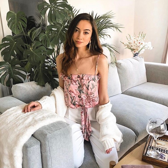 Johanna Ortiz x H&M Tie-hem Blouse Crop Top Floral Botanical Pink M - Picture 4 of 6